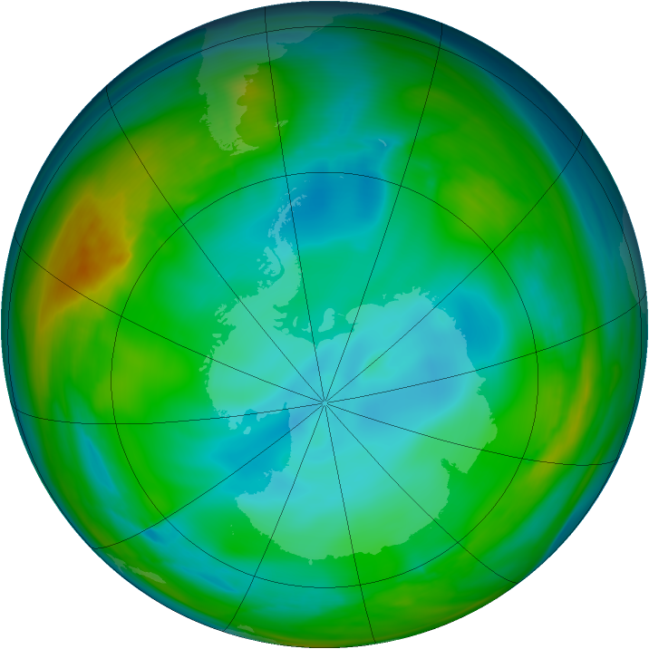 Antarctic ozone map for 08 July 2005